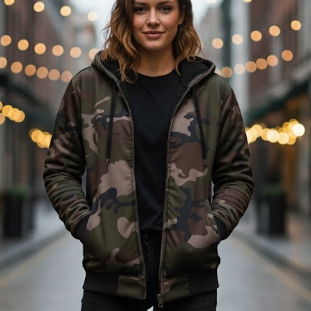 CSG Champs Sports Gear Camo Hoodie Jacket | Full Zip | Sportswear Fleece lined M